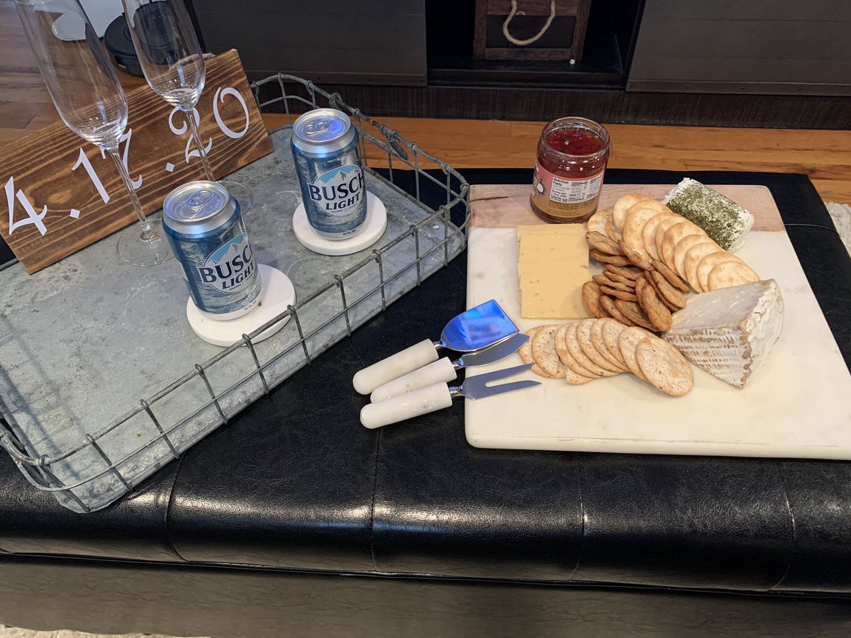 UncleTheBigLime's tweet photo. Today was supposed to be our wedding day. Instead, we’ll enjoy Bae’s famous charcuterie board, and wash it down with the world’s best beer #BuschLatte #BuschWeddingGift #Sweepstakes https://t.co/Z9d5k1WgJv