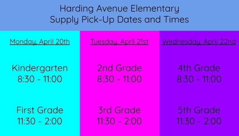 Please make plans to pick up your child's supplies next week.  We will be following all social distancing guidelines.