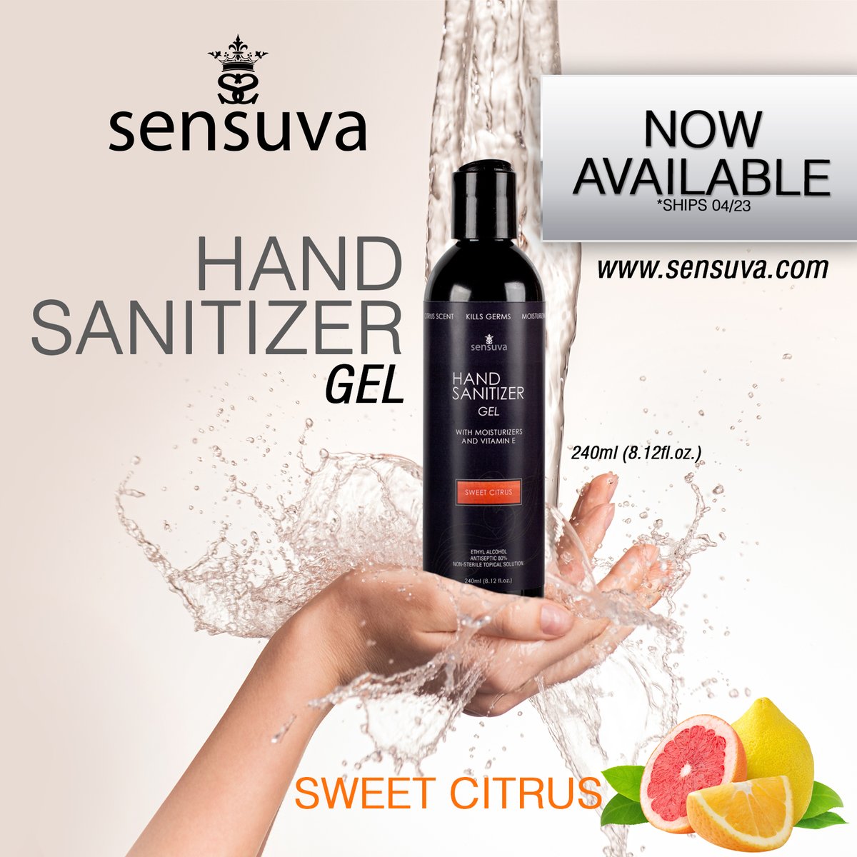 Try Sensuva's new hand sanitizer today. With healthy ingredients like Vitamin E that can help moisturize dry skin, along with the sweet citrus scent, your hands will be craving more. Moisturize, sanitize and love your hands again. Available at sensuva.com