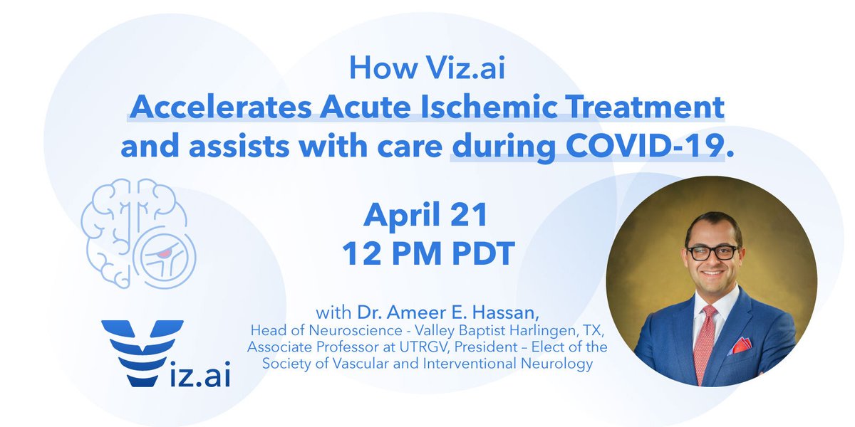 viz_ai's tweet photo. Join @AmeerEHassan for a webinar on "How https://t.co/FnUBeA9HvZ accelerates Acute Ischemic Treatment and assists with care during COVID-19", including a preview of our FDA cleared Viz ICH platform. April 21st at 12pm PDT: https://t.co/3hmso9o4O3 @YoungNIR @SNISinfo @svinsociety https://t.co/tuO5yRp1Zk