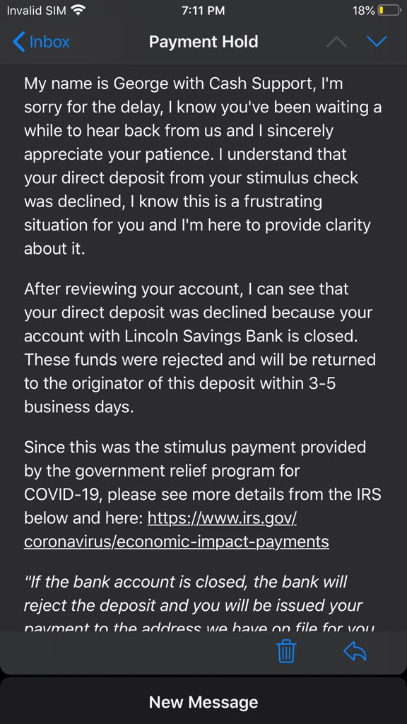 GunnaBugatti's tweet photo. @washingtonpost @CNN it seems as tho we were lied to by @CashApp and they're support team. We was told DD to our old account numbers will still be processed for those who had there taxes deposited as well as gov stimulus checks. I got this today https://t.co/ldYUfGgh5R