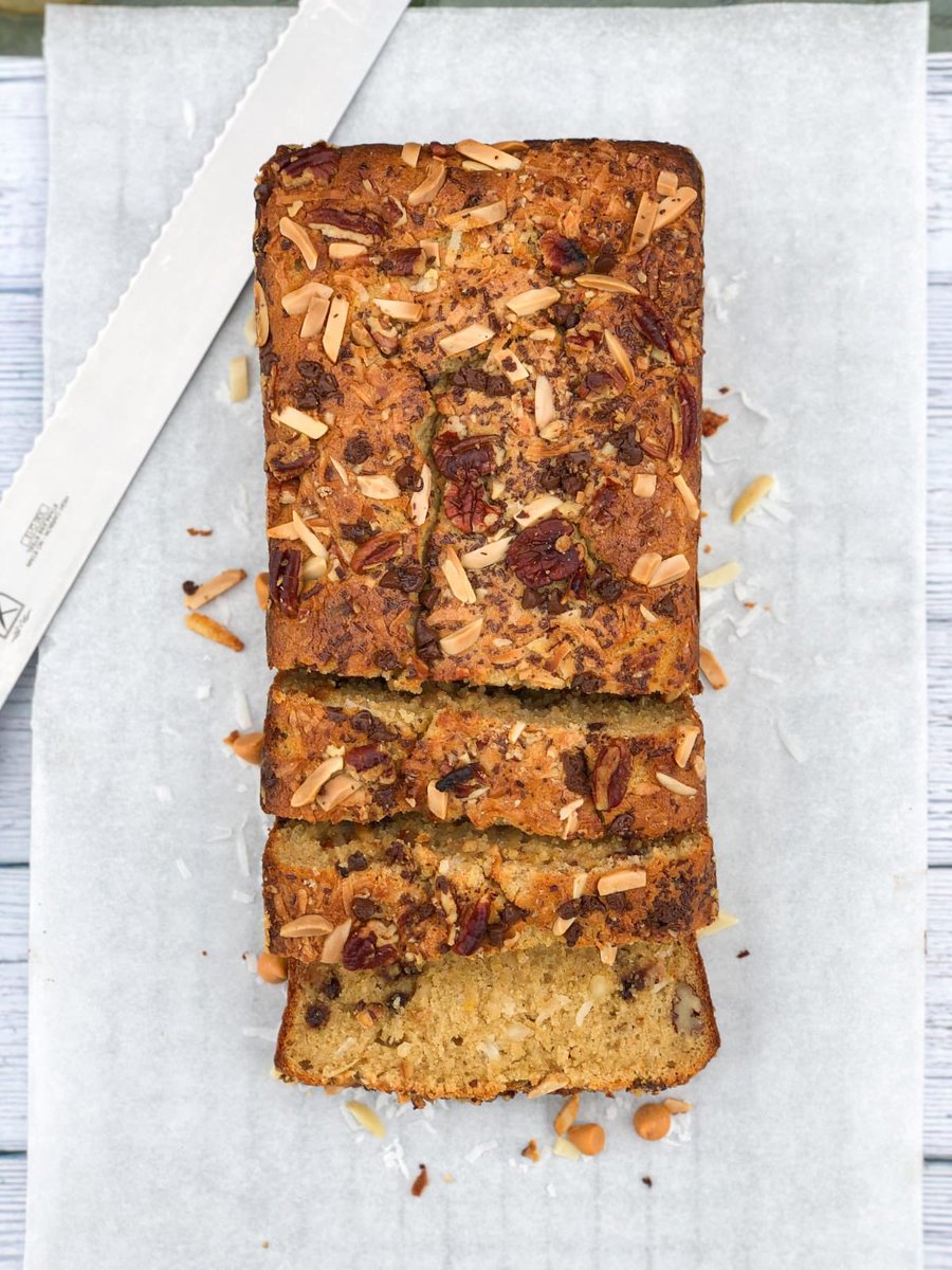 TheTobiSmith's tweet photo. Made Plantain and Coconut Bread. Another way to use overripe plantains. Threw in some complimenting ingredients - butterscotch, chocolate chips, pecans, almonds and coconut flakes. Absolutely delicious and moist! #AllIDoIsCook #MyAllIDoIsCook https://t.co/O1Sl8M9V6s