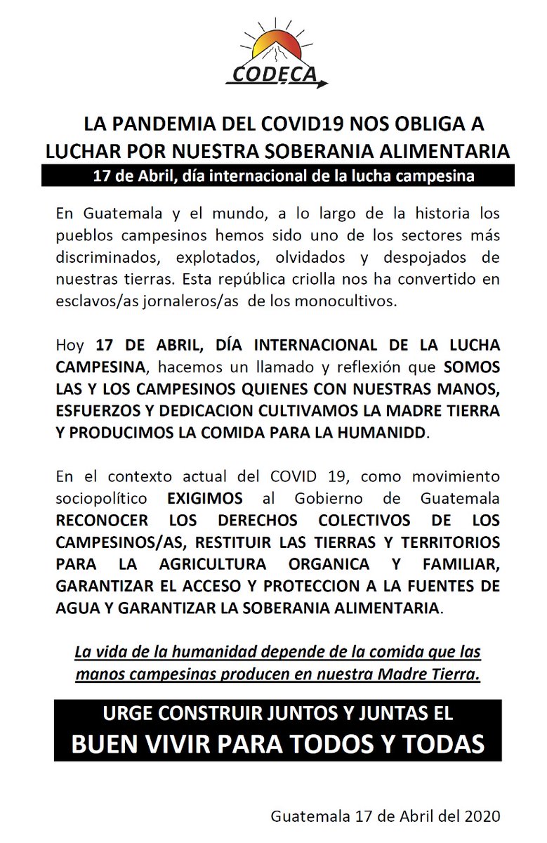 CodecaReu's tweet image. Sin el campesinado no hay hortalizas, ni tortillas, tenemos derecho a la tierra y territorio.
#Guatemala 
#JusticiaparaDominga