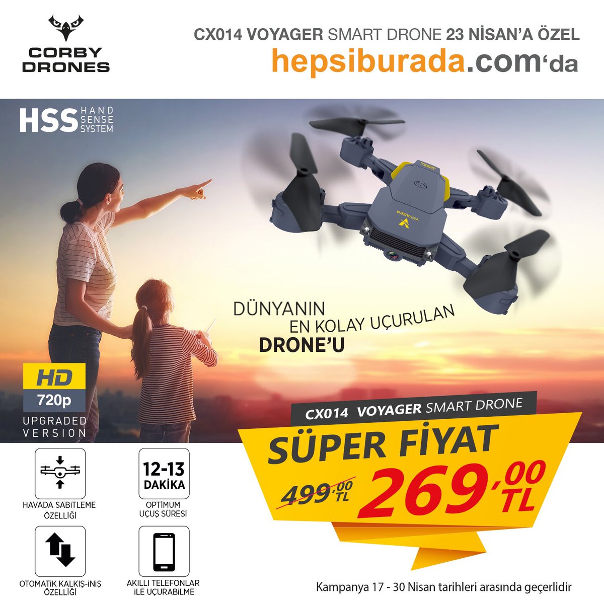 polosmartsosyal's tweet photo. 23 Nisan’a özel Hepsiburada kampanyasını kaçırmayın🤩 Sınıfının lideri Corby CX014 Voyager Smart Drone sadece 269₺ #hepsiburada #corbydrones https://t.co/YMLFDhscOB