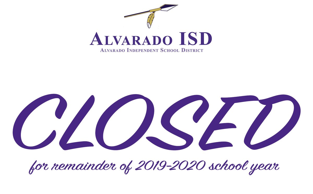Governor Abbott announced this afternoon that school buildings and facilities will remain closed through the end of the school year. We will continue educating students through distance learning. If you have any questions please send them to covidinfo@alvaradoisd.net