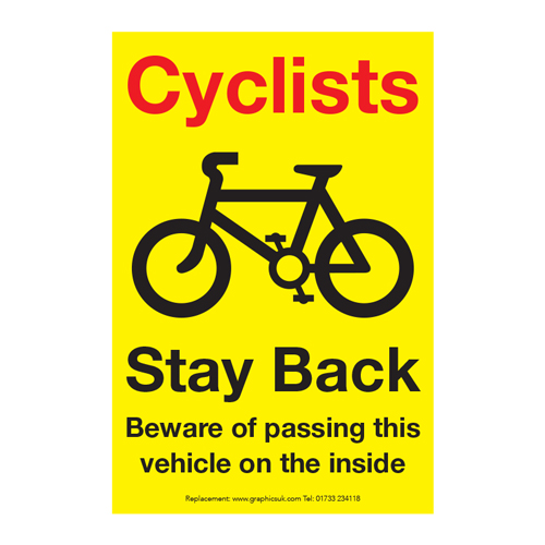 Graphics_UK's tweet image. Calling all LORRY, TRUCK and VAN DRIVERS!
"CYCLISTS STAY BACK Beware when passing this vehicle on the inside" safety sticker. Purchase your's today using the following link. Includes FREE POSTAGE. graphicsuk.com/product-page/c…