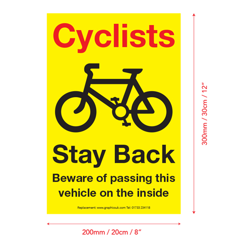 Graphics_UK's tweet image. Calling all LORRY, TRUCK and VAN DRIVERS!
"CYCLISTS STAY BACK Beware when passing this vehicle on the inside" safety sticker. Purchase your's today using the following link. Includes FREE POSTAGE. graphicsuk.com/product-page/c…