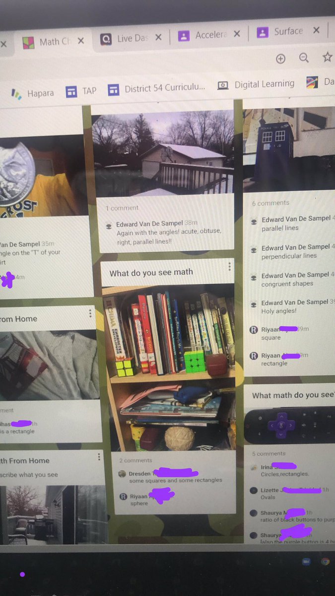 Peisker54's tweet image. @MrVHan1 had the kids work on a math challenge to describe everything they saw mathematically in a picture. Today we started finding math all around us in our own homes after reading #TheMathCurse. #MathAtHome #MathisEverywhere #ThinkOutsideTheBox #Padlet