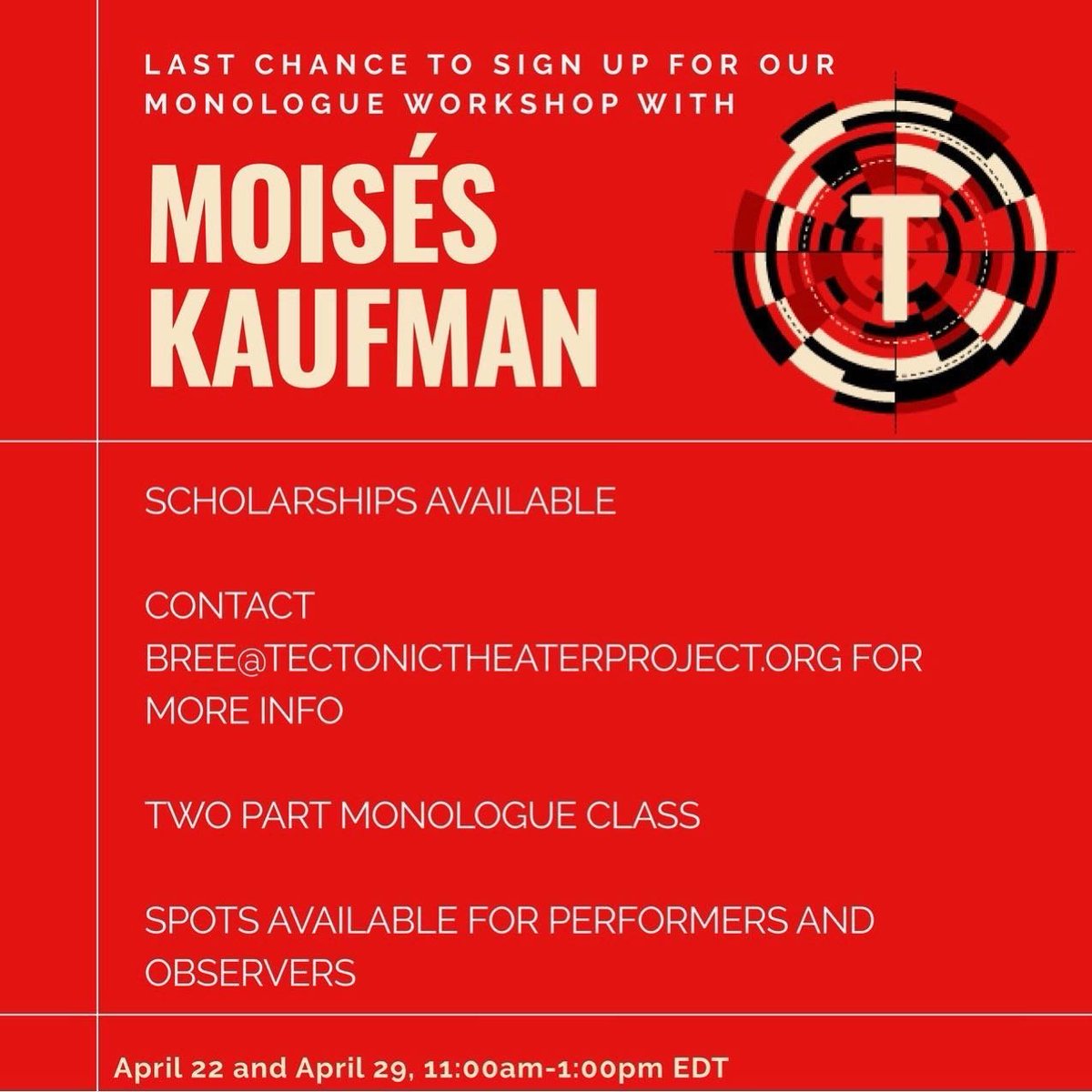 TectonicTheater's tweet image. For more info, visit our website at tectonictheaterproject.org/#TMWI #ZoomActingClasses #ZoomMonologueCoaching