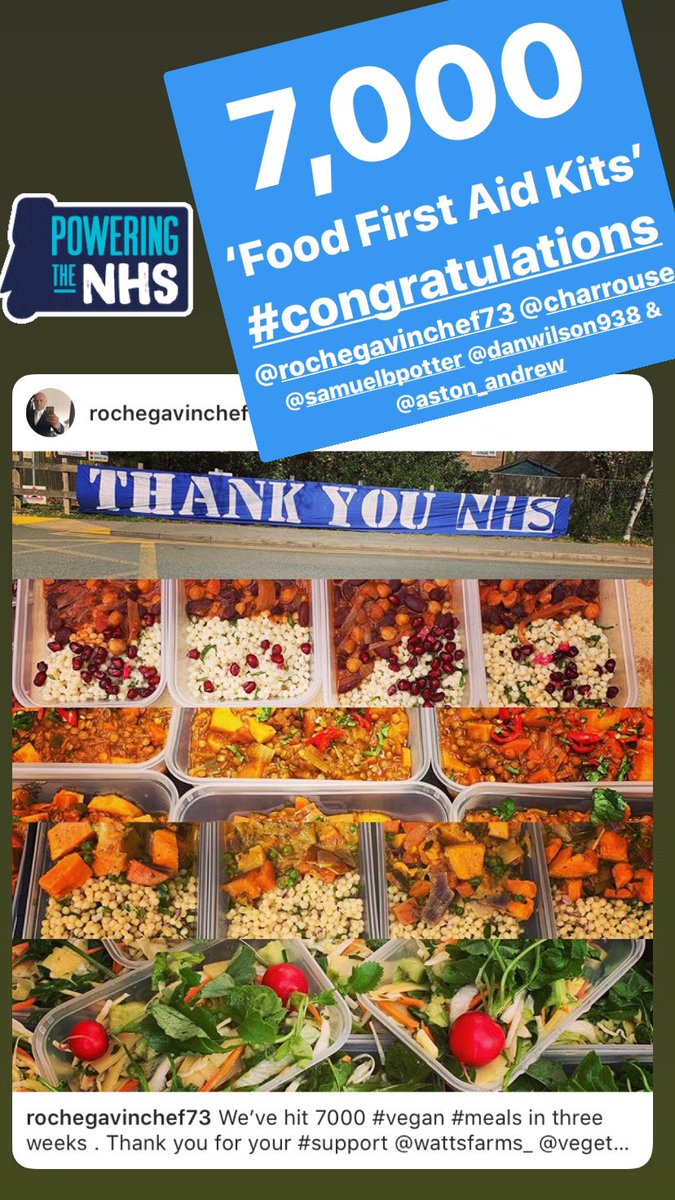 ‘Team Food’ @Dwil5on23 @samuelBpotter @arareborn @rochegavin73 & @rousechar have had a monumental week. 2,000 ‘Food First Aid Kits’ produced & delivered to hospitals in London,Essex & Surrey. Now that’s an incredible 7,000 meal kits delivered to #NHS frontline #proud #FeedNHS