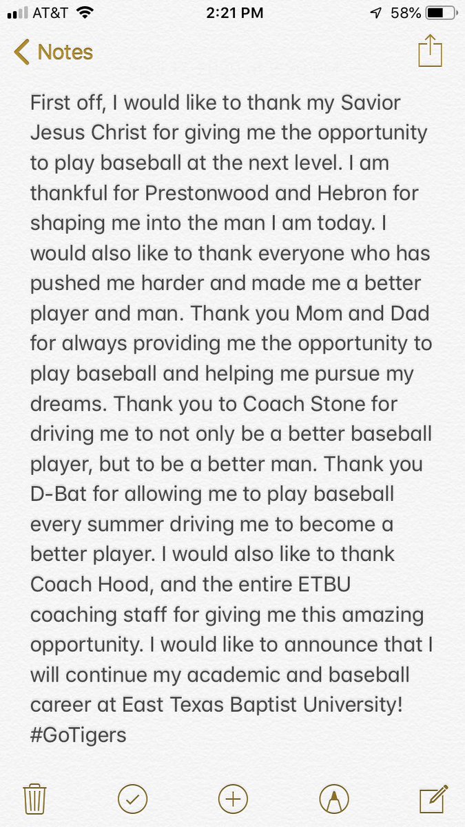 Excited for my future at ETBU! Romans 8:28 <a href="/ETBU_Baseball/">ETBU Baseball</a> <a href="/HebronBaseball/">HebronHawksBaseball</a> @DBAT_Elite