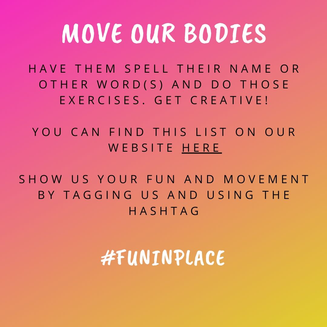 rleparks's tweet image. Moving our bodies is a great way to improve physical fitness, burn energy, and improve mood! Here is a great way to get creative  with your kids and move your bodies! Tag us and share your workout! #funinplace
