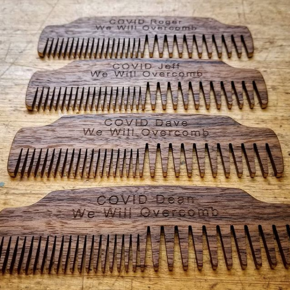 Man do we have awesome customers! The free custom engraving on our Big Red No.53 out's being used to promote a friendly #covid beard growing contest amongst 4 cousins. May the best beard win! 👍💯
