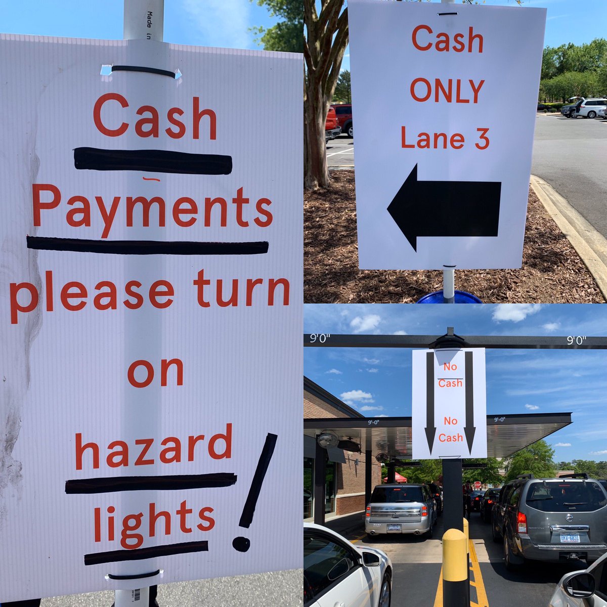 CFAROX's tweet photo. New update. During our peak hours we are serving ALL cash paying guest in our 3rd lane. We are doing this to eliminate hand to hand contact. Please follow signs and team member directions when entering the parking lot. As always, we encourage you to order with the Chick-Fil-A app https://t.co/sStEvbot4j