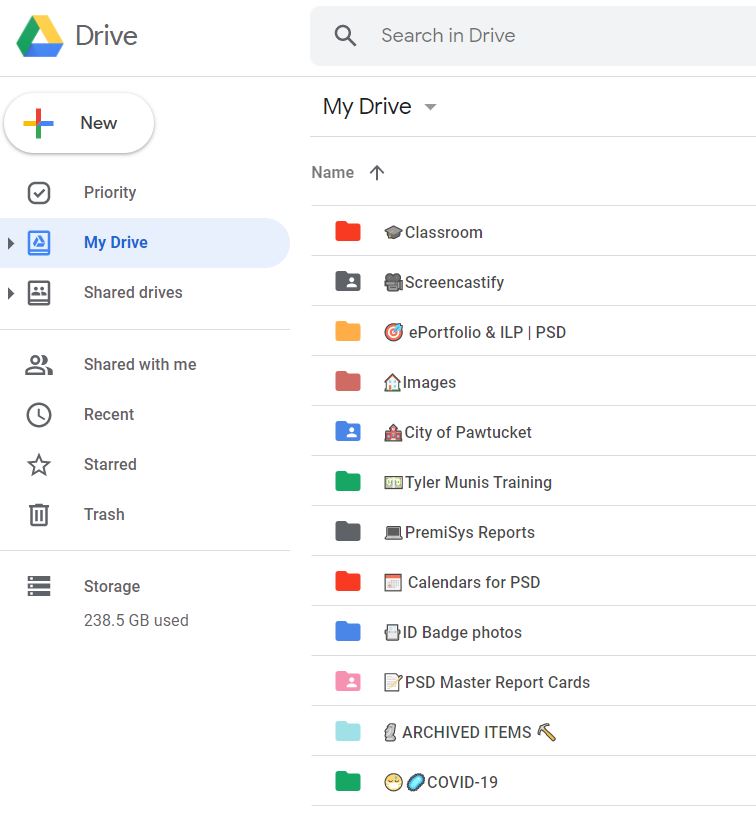 Are you getting the most out of your <a href="/googledrive/">Google Drive</a> ? 45 educators joined me for an online PD today, and now they are on their way! They ❤️ "workspaces" feature, and with customized folders like these, staying organized is a breeze! <a href="/GoogleForEdu/">Google for Education</a> <a href="/PSDRI_Schools/">Pawtucket School Department</a>