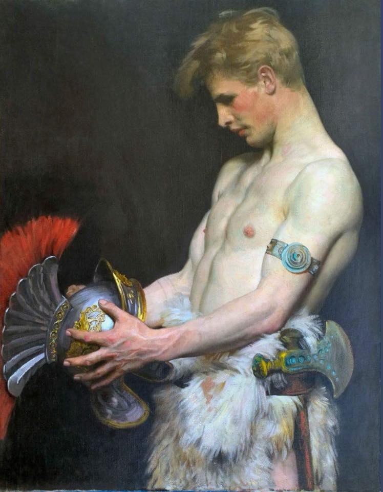 EuropeanArtHIST's tweet photo. Young Germanic Warrior Looking at a Roman Helmet - Osmar Schindler (1867-1927) https://t.co/oH2CcvK4UC