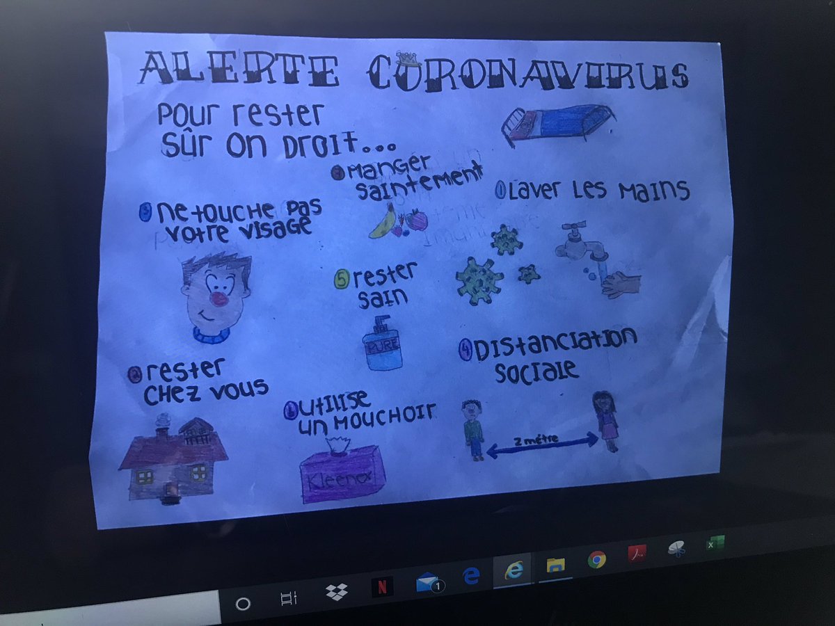 MmePanchoo's tweet photo. L' apprentissage en ligne  ... Bonjour créativité . 
La cinquième année sensibilise le public du corona virus. https://t.co/Jnxqir8d7y