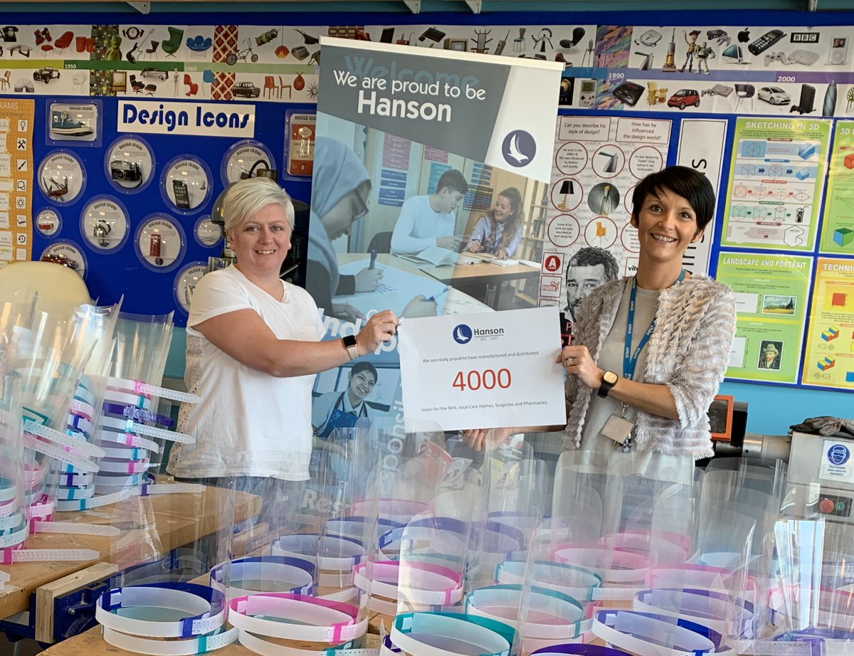 HansonAcademy's tweet photo. ‘After 23 years of teaching at Hanson, today was one of my proudest moments. We have manufactured and distributed over 4000 visors  to support and protect our community. Well done and thank you to everyone at Team Hanson - totally amazing.’  Sarah Welsh Deputy Headteacher https://t.co/ad9ydmoxka