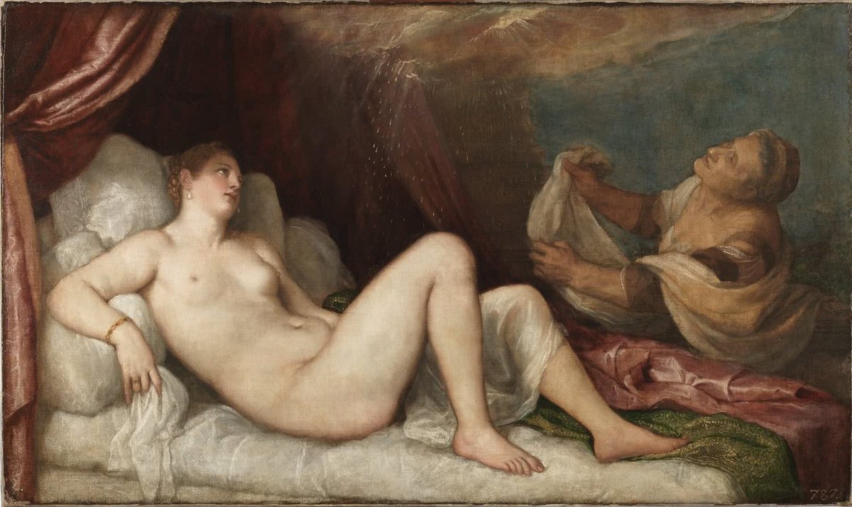 Al final fueron seis y se enviaron por parejas.La primera fue “Dánae” (Wellington Collection),la segunda: “Venus y Adonis” (1553  @museodelprado ).Estaban concebidas para ponerse una al lado de la otra y poder ver el cuerpo de la mujer en todos sus ángulos.