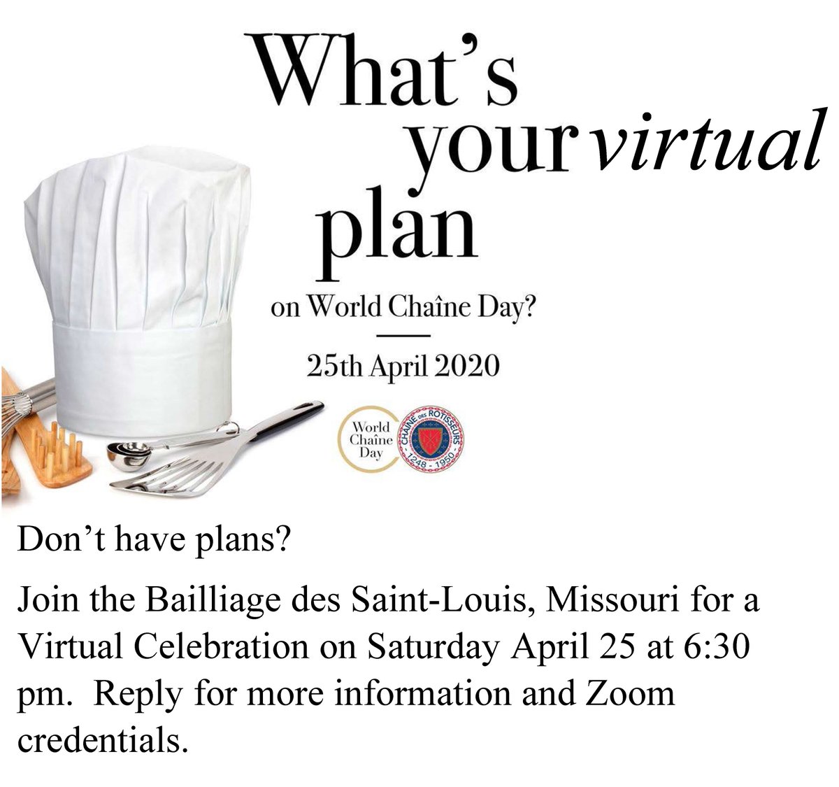 ProfSteveBannes's tweet photo. #chainedesrotisseurs #chaineday #worldchaineday #BailliagedeSaintLouis #chaineMidwest
#KeepCalmAndCarryOut #sharingwithfriends #StayInStayWell #QuaranatineCuisine #StayInReachOut https://t.co/US555ZQ85o