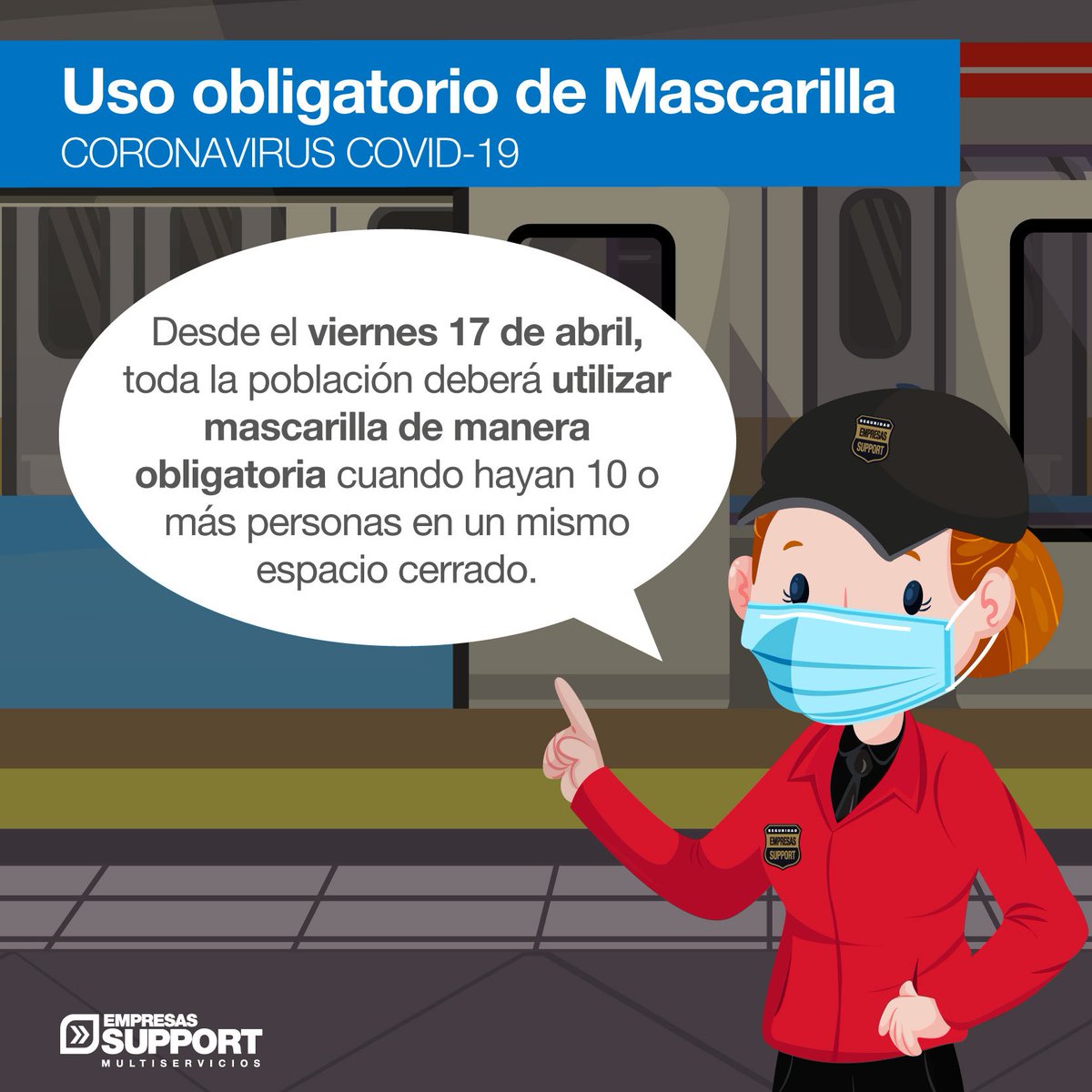 EmpresasSupport's tweet photo. A partir de hoy 17 de abril, el gobierno estableció que todo ciudadano deberá ocupar de manera obligatoria #mascarilla en lugares cerrados en donde hayan 10 o más personas, tales como restaurantes, oficinas, residencias de adultos mayores, entre otros. 

#Coronavirus #Covid19 https://t.co/vuH7HqUK5c