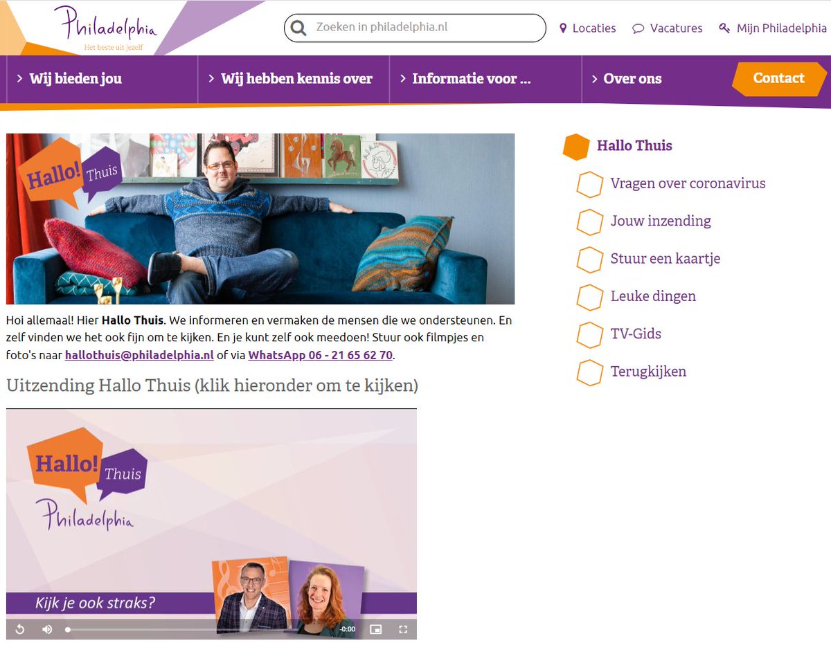 Prokkel's tweet photo. Ken je Hallo Thuis van @philadelphiaNL al? Een videokanaal en platform voor cliënten: https://t.co/BLY1uZxls0 Met dagelijks live-uitzendingen met informatie over het #coronavirus, maar ook knutselprogramma’s, quizzen en muziek. #Prokkelenverbindt #hallothuis #samenstaanwesterker https://t.co/SDSaGDKgyH