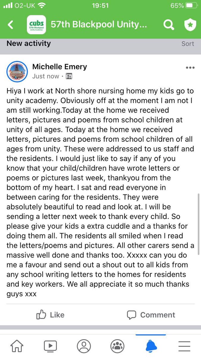 UnityPhase2's tweet image. So proud of all the children that sent letters, poems and pictures to North Shore Nursing home, receiving this message filled our hearts with joy. #compassion #iuws @UnityPhase1 @UnityPhase3 @UnityBlackpool
