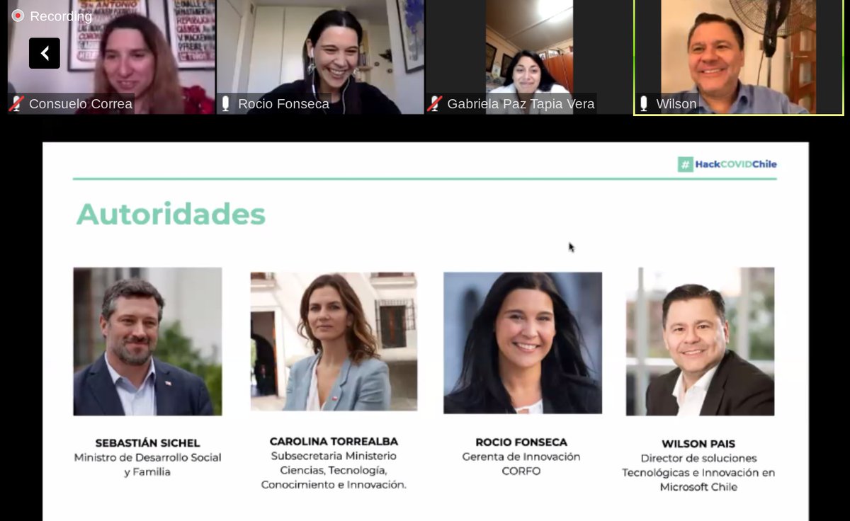 Durante este #DemoDay, con un gran entusiasmo y alegría, nos acompañaron <a href="/Rfonsecach/">Rocio Fonseca</a> <a href="/corfo/">Corfo</a> y <a href="/willynet/">willynet</a> <a href="/MSFTChile/">Microsoft Chile</a>, quienes le entregaron todo su apoyo a los participantes de #HackCovidChile. "Mediante el trabajo colaborativo generaremos sólo cosas positivas", dijo Wilson.