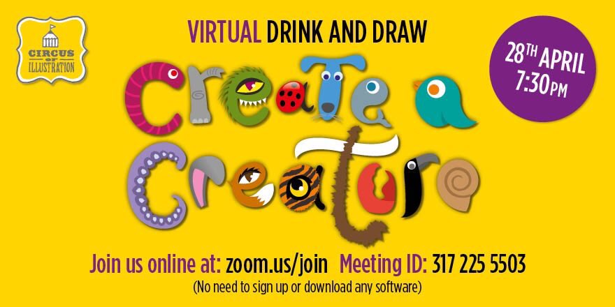 It’s round 2 of our virtual Drink &amp; Draw! 🍺 ✏️ Create some crazy critters with us on Tuesday 28th with the meeting ID below!