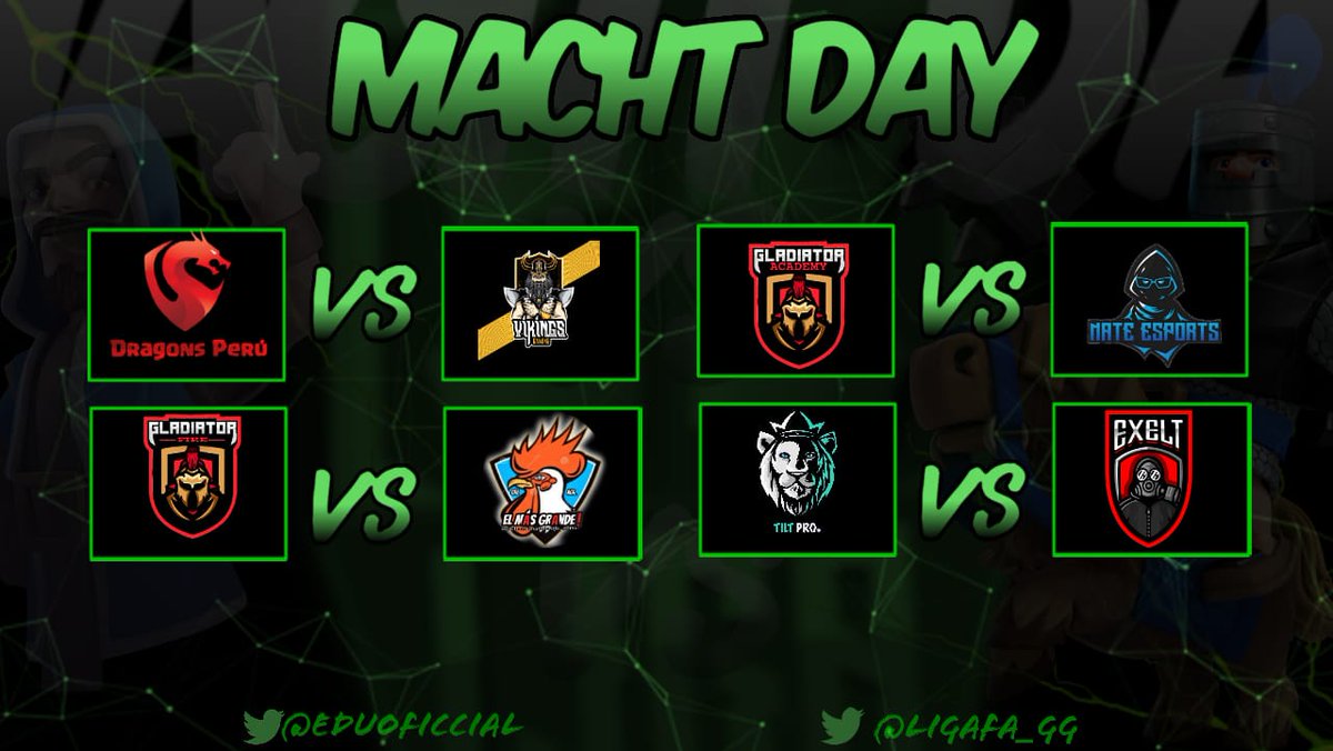 🏆 | MATCH DAY - FASE DE GRUPOS 

Entramos al penultimo dia de competencia en esta 1er Semana. 

GRUPO E:

🇵🇪 @Dragons_Peru 🆚 @ViKinGsGaming3 🌎

🌎 <a href="/FireGladiators/">Fire Gladiators</a> 🆚 <a href="/Elmasgrande_CRL/">El más grade!! CRL</a> 🇦🇷

GRUPO F:

🌎 <a href="/FG_Academy/">Fire Gladiators Academy</a> 🆚 <a href="/NateEsports/">Nate eSports</a> 🇲🇽

🇵🇪 @tilt_procr 🆚 <a href="/ExeltTeam/">Team Exelt</a> 🇲🇽

#LigaFA