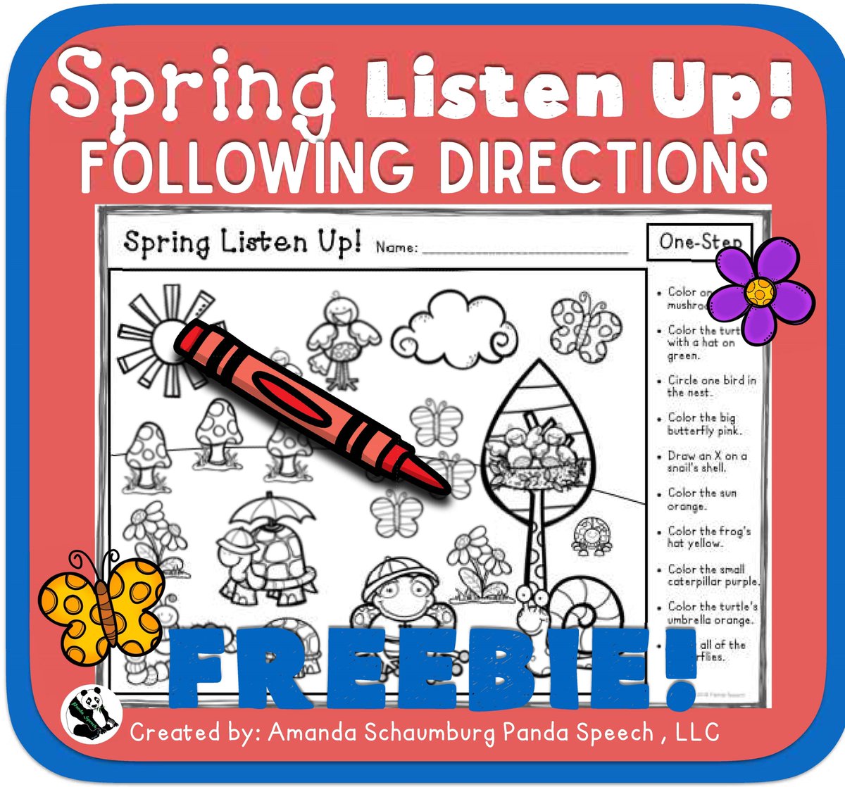 DPCDSB_SLP's tweet image. The ability to follow verbal directions is an essential classroom skill that children with #receptivelanguage needs often have difficulty with. Use this spring colouring activity from @pandaspeech to work on following 1 &amp;amp; 2 step directions!🦋🌸  teacherspayteachers.com/Product/Spring…