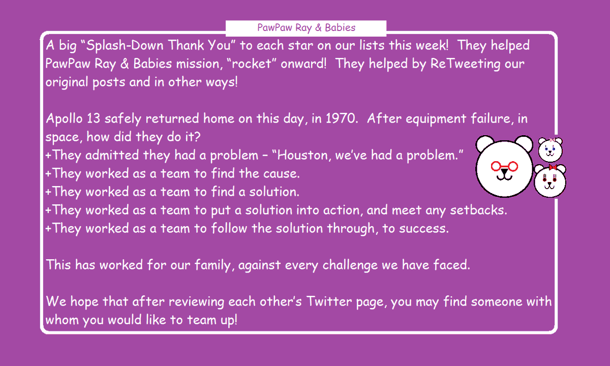 Last week's Divine Nine🐻
@JANETBPEARSON
@AWSMNSS29
@SOPHIALORAI
@OUR_MAYBE_BABY
@TREVOR8HOBBS
@TEAMAWESOMISM
@KIDDEALZ
@HISTORYGEEK2
@ELIZABE19538261

#FF #FollowFriday #ThankYou #Gratitude #Awesome #Thankful #TheyMakeMeSmile