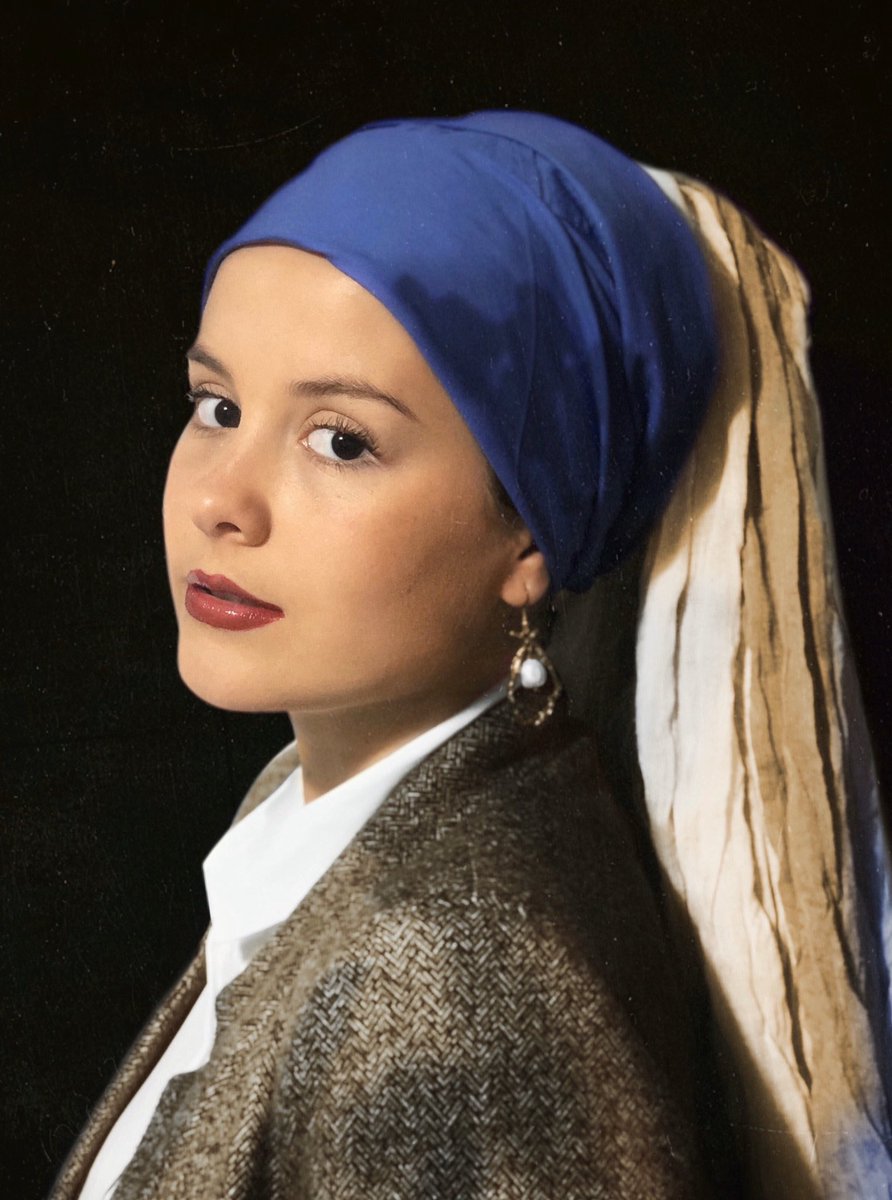 sofiasoliss_15's tweet photo. Recreación de “La joven de la Perla” 1665-1667, Johannes Vermeer. https://t.co/PlB5msEfDs