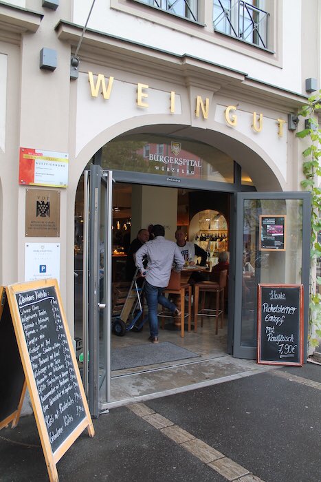 Turn your back on the Residenz and walk down past the Stadttheater (undergoing renovation at present). Now you are at the second winery.  @Buergerspital - stop for wine and Franconian tapas.