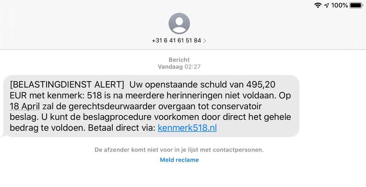 Nieme1's tweet photo. @Belastingdienst @leeuwlion Dit lijkt op de mijne. Gerapporteerd, niet geklikt, verwijderd. Post hem hier ter lering ende vermaeck. https://t.co/9CvtqTl0Qo