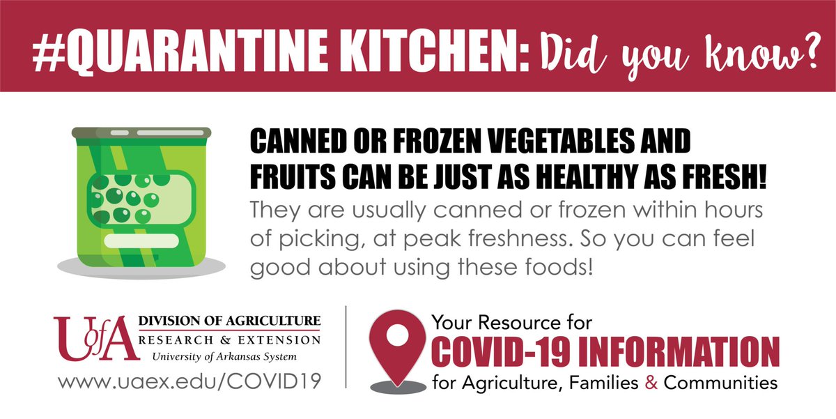 MaxCoffin's tweet photo. No kidding — canned and frozen produce can be just as good for you as the fresh stuff. Non-perishables help you stock up and shop less too! Learn more at https://t.co/J5uO9JTfG2. @AgInArk @uaex_edu #COVID19 #StillOnTheJob https://t.co/zsCILgQ7o2