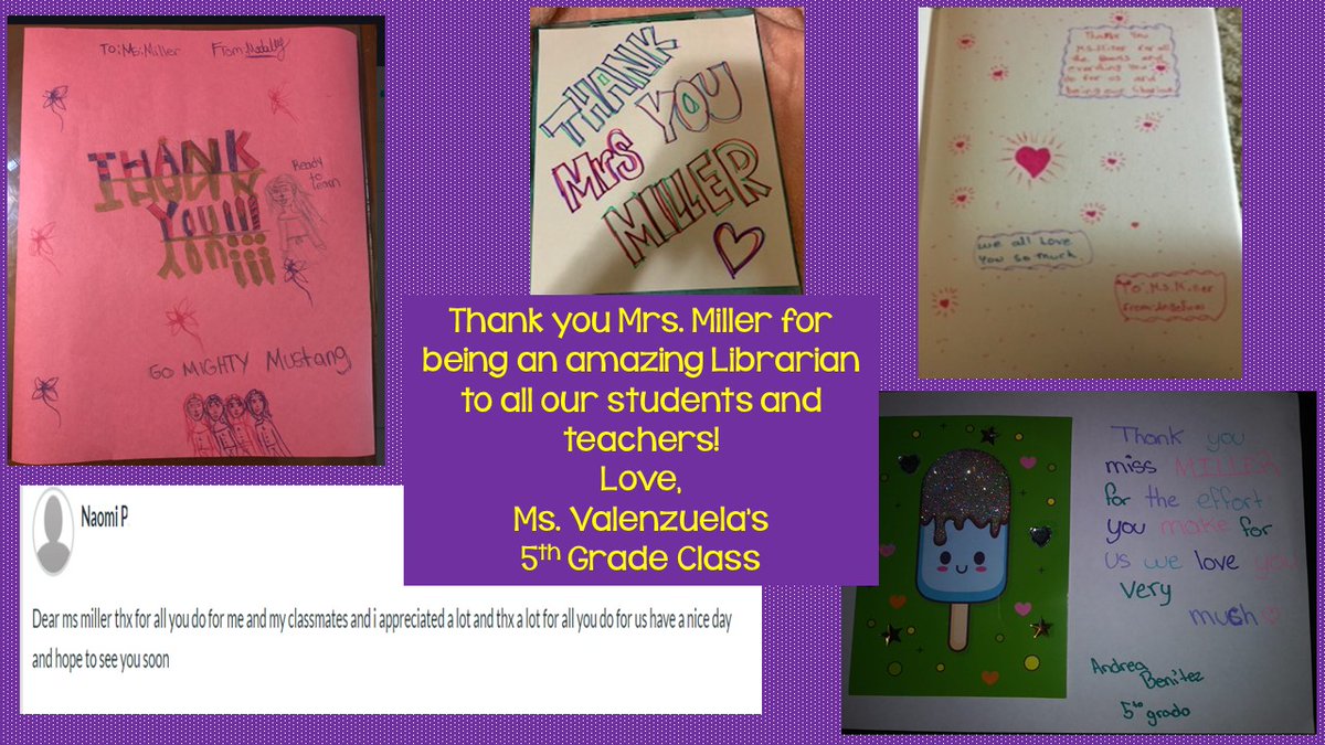 Our school is blessed to have an amazing librarian like Mrs. Miller!   Thank you for all your support, especially these past few weeks as we adjust to distance learning. We love you! <a href="/MustangReaders/">MustangLibrary</a> <a href="/BEMustangPride/">Dr. Gilma Sanchez</a>
