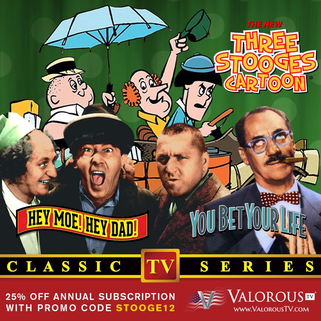 Stooge fans! We have just added select episodes from The New Three Stooges Cartoon to the TV Classics category on Valorous TV. In times like these, it is important to get a laugh in, and who better than The Three Stooges!
Fans get 25% off an annual subscription:  STOOGE12