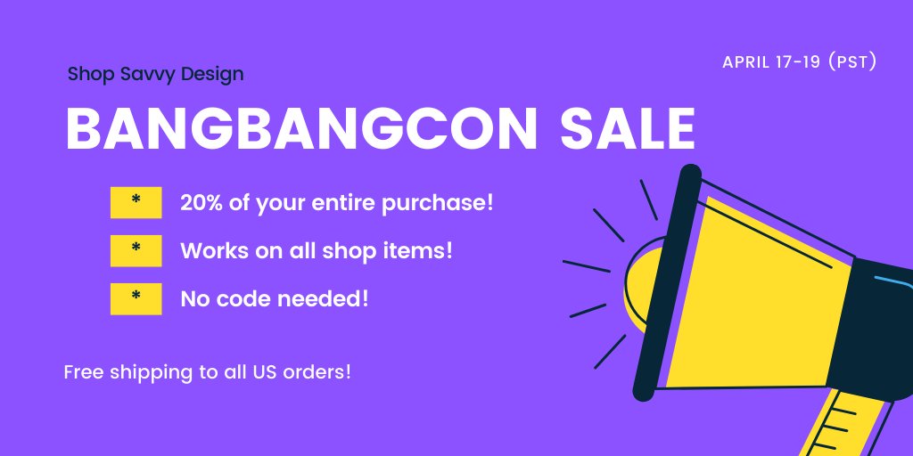 ShopSavvyDesign's tweet photo. Hey, guys! In honor of #BANGBANGCON this weekend, I'm having a sale in my Esty shop! {link in bio} Get 20% off your entire purchase and free US shipping! #BTS https://t.co/lBFEMRuKu2