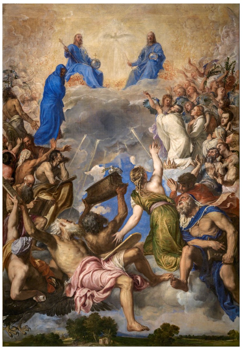 Para comprender también la pasión que tenía Carlos V por Tiziano debemos fijarnos en esta obra que mencioné antes: "La Gloria". Carlos V la llevó a Yuste y murió mirando el cuadro.