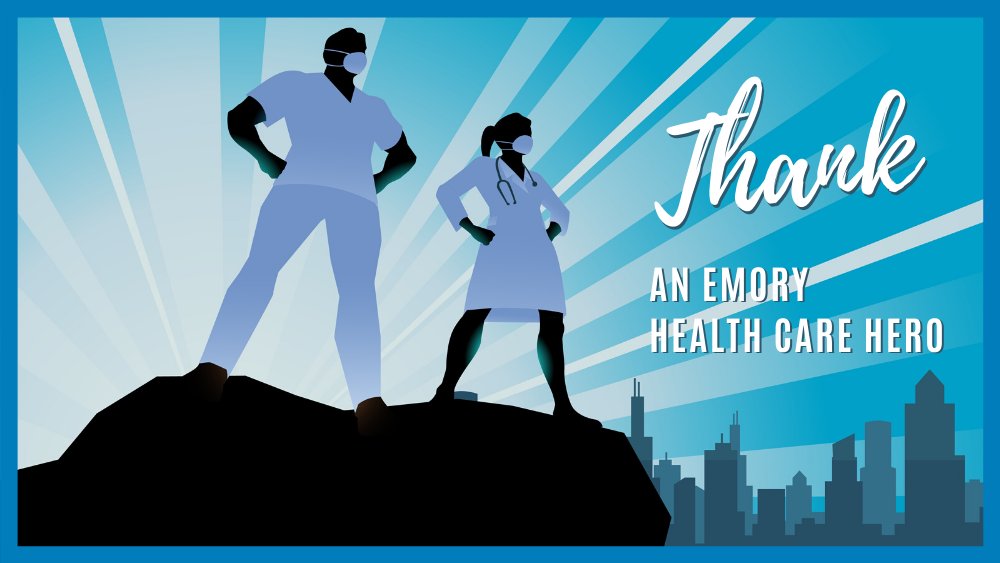 EmoryUniversity's tweet photo. We're so proud of the selflessness our Emory community has shown on the front lines of #COVID19 - Share your thanks or encouragement to our faculty, trainees, and health care workers (@EmoryAlumni, @EmoryHealthcare) with #EmoryHealthHeroes https://t.co/Mk10TxabrI