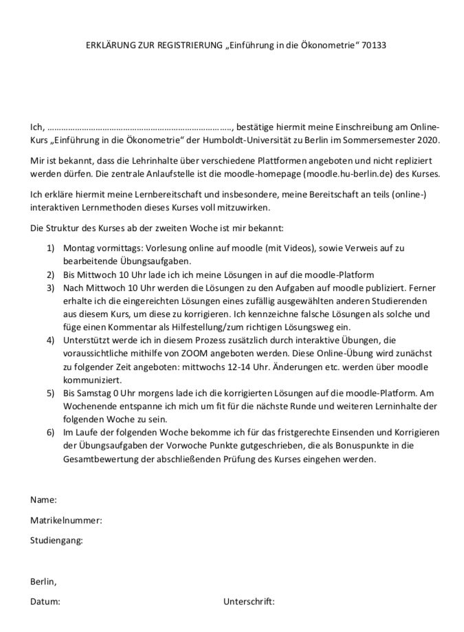 Um an einen Pflichtkurs für mein Studium teilzunehmen, muss ich diese Erklärung unterschreiben. Andernfalls habe ich keinen Zugang zu den Unterlagen nach dem 30.4.

<a href="/HumboldtUni/">Humboldt-Universität zu Berlin</a> können Sie mir erklären, seit wann ich meine Lernbereitschaft vertraglich erklären muss?
#hu #studium