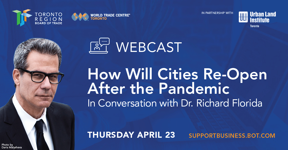 WEBCAST: In partnership w/ @uliToronto, urban studies theorist <a href="/Richard_Florida/">Richard Florida</a> will join us to discuss a recovery playbook for our urban region as we consider the next phase of #COVID19 &amp; beyond.

When: April 23, 1:00 PM
Register: livewebcast.ca/trbot-20200423/