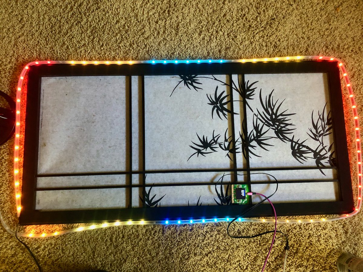 firepixie's tweet photo. It's working!! I'm mapping barometric pressure sensor data to neopixels, and showing changes over time. With animation! The CLUE board is awesome. #ubergeek #weatherstation #WeatheringWithYou #circuitpython @adafruit #clue #neopixels #WomenWhoCode #happydance https://t.co/V3hkk6SLlh