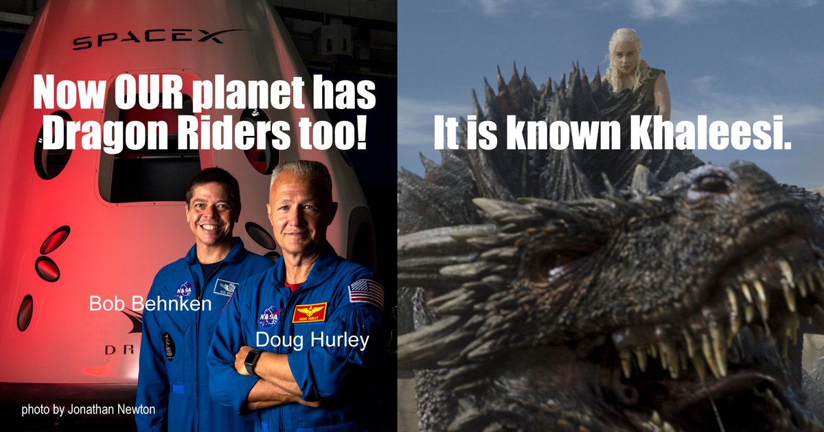 DarkRangerTours's tweet photo. @SpaceX @NASA @elonmusk @GwynneShotwell @AstroBehnken @Astro_Doug @washpostnewton @GRRMspeaking @EmiliaClarkeTM https://t.co/saUMPxkvID
