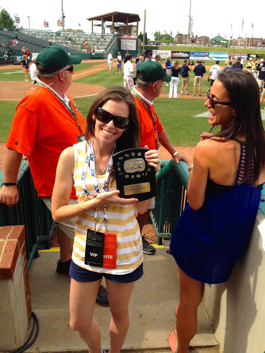 LaurenNScherer's tweet photo. In honor of the @accnetwork replaying the 2014 @GTBaseball Championship Game, I give you the DOBO and Director of Marketing from that game and a photobomb by @TonyPlagman #WeGotOld #TogetherWeSwarm https://t.co/dEPBJ5fEgj