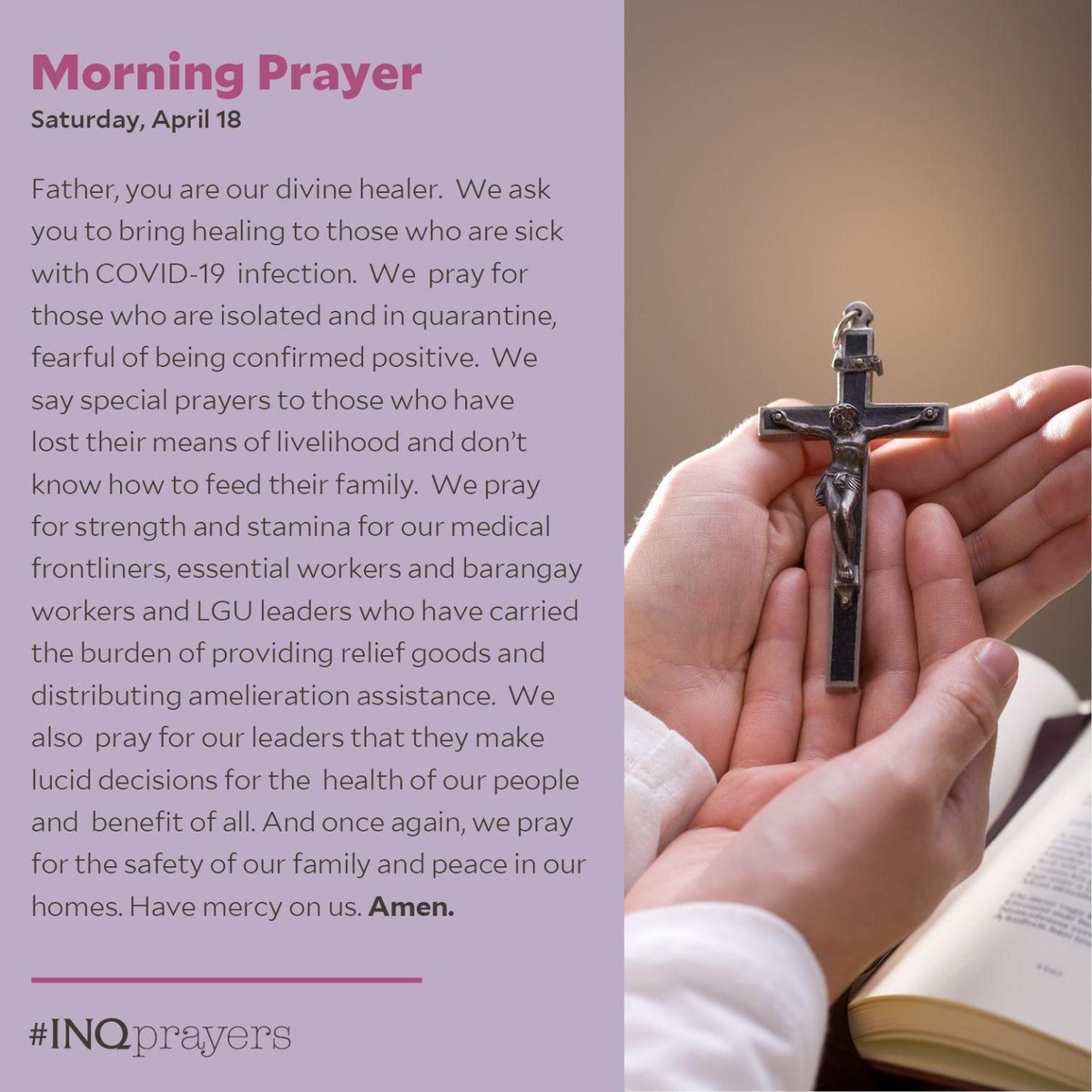 Inquirer Sur Twitter Today S Morning Prayer Inqprayers Father You Are Our Divine Healer We Pray For Our Leaders That They Make Lucid Decisions For The Health Of Our People And Benefit