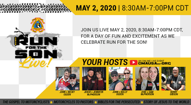 Join us LIVE May 2, 2020, 8:30am – 7:00pm CDT, for a day of fun and excitement as we celebrate Run for the Son!

youtu.be/gmrZbOEa2TY