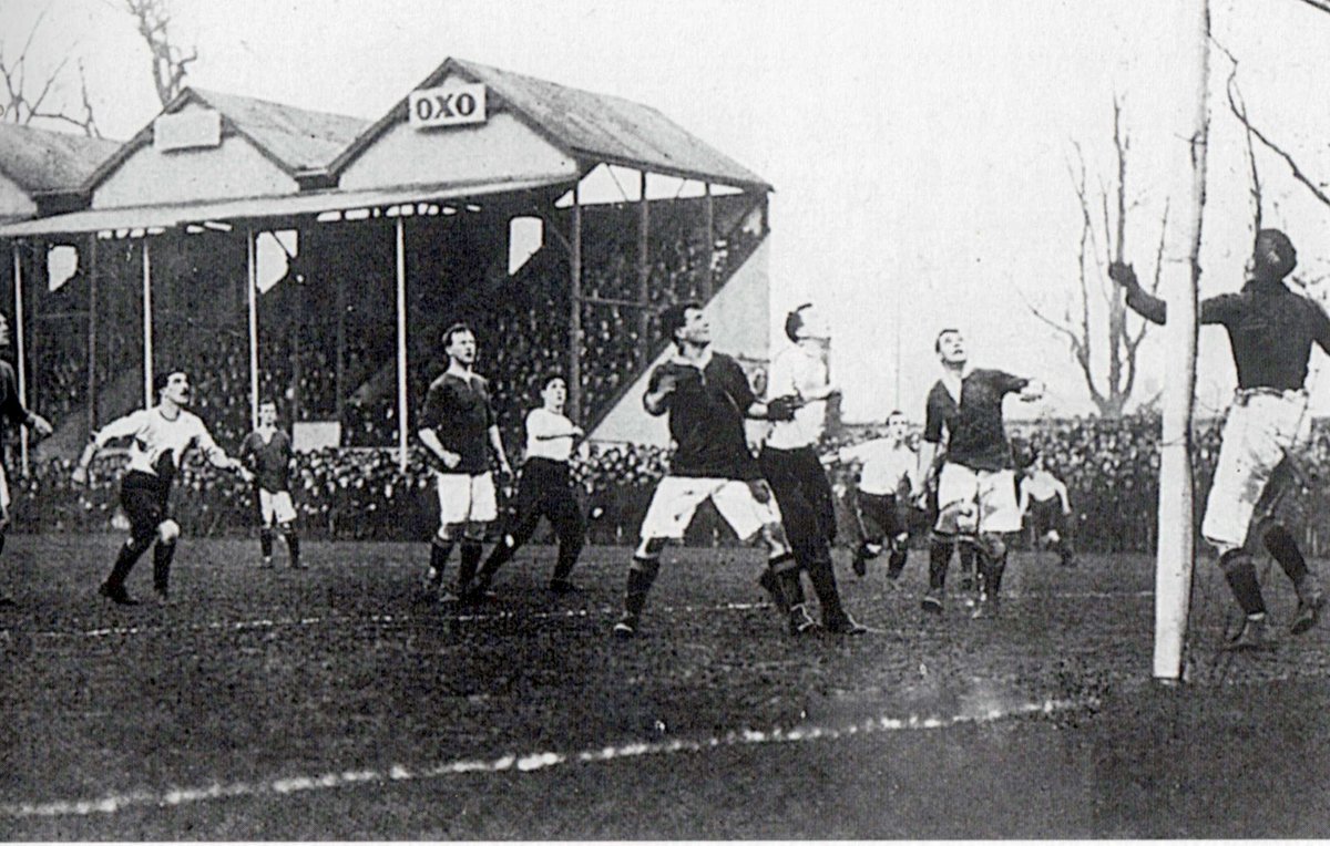paul_gtastic's tweet photo. The "Rabbit Hutch" or "Orange Box Stand" on the river side of Fulham's Craven Cottage was an odd looking, and short-lived, structure. Built in 1903 it was condemned as unsafe within 18 months and was pulled down in 1905 when the Cottage was rebuilt. Photos: 1903/04 and 1904/05. https://t.co/AJDGQgVc84