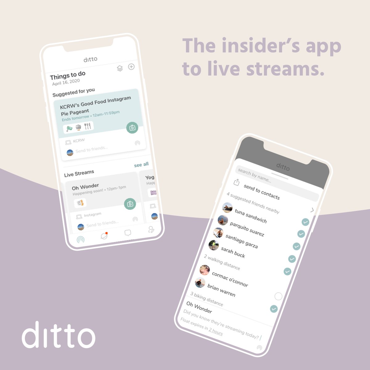 DittoApp's tweet image. Ditto got a redesign! ✨ Check out our daily live stream picks to keep you busy and doing the things you love even while on quarantine! 🤳